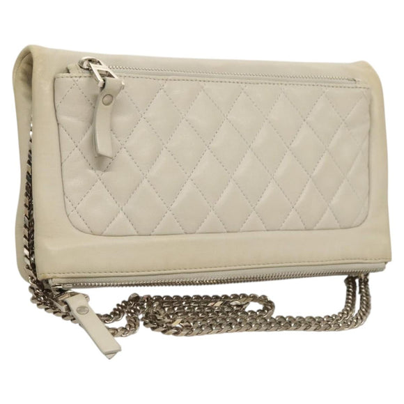 Jimmy Choo Chain Shoulder Bag Leather Gray Silver Auth bs24681