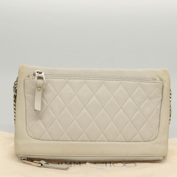 Jimmy Choo Chain Shoulder Bag Leather Gray Silver Auth bs24681