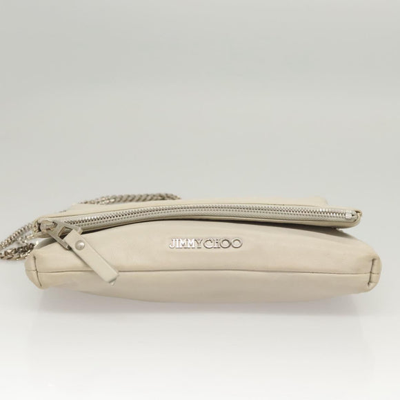Jimmy Choo Chain Shoulder Bag Leather Gray Silver Auth bs24681