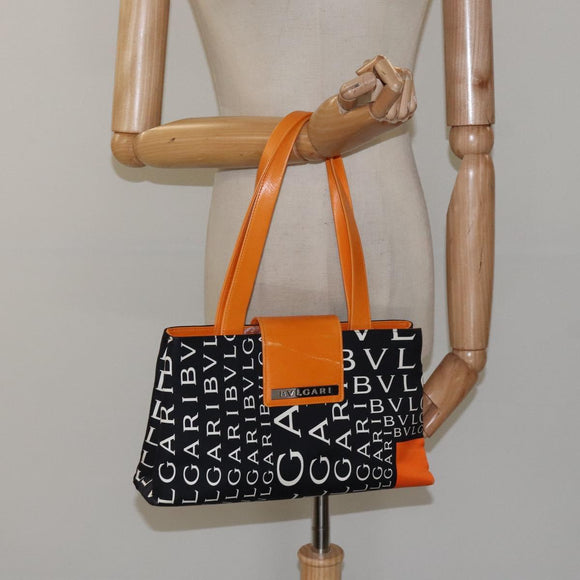 BVLGARI Shoulder Bag Canvas Black Silver Auth bs24682