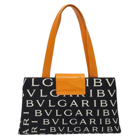 BVLGARI Shoulder Bag Canvas Black Silver Auth bs24682