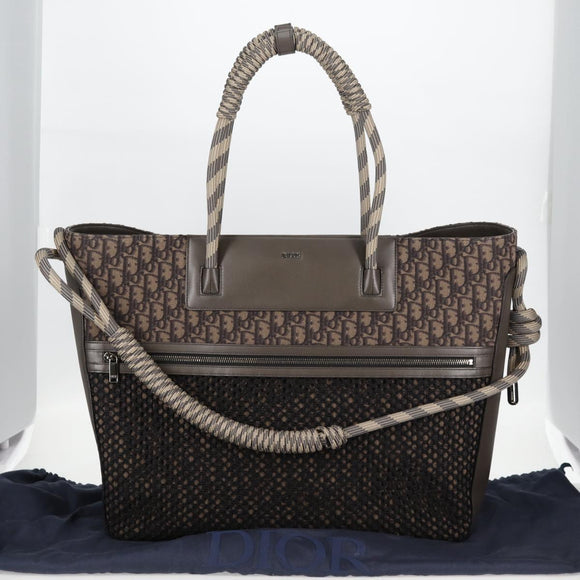Christian Dior Tote Bag Trotter Canvas Gray Silver Auth bs24696SAM