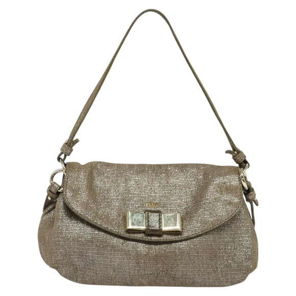 Chloe Shoulder Bag Leather Beige Gold Auth bs24699