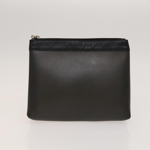Salvatore Ferragamo Gancini Pouch Leather Canvas 2 Set Brown Black Auth bs24710