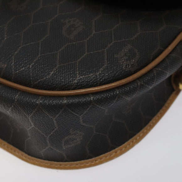 Christian Dior Honeycomb Canvas Shoulder Bag PVC Black Gold Auth bs24741