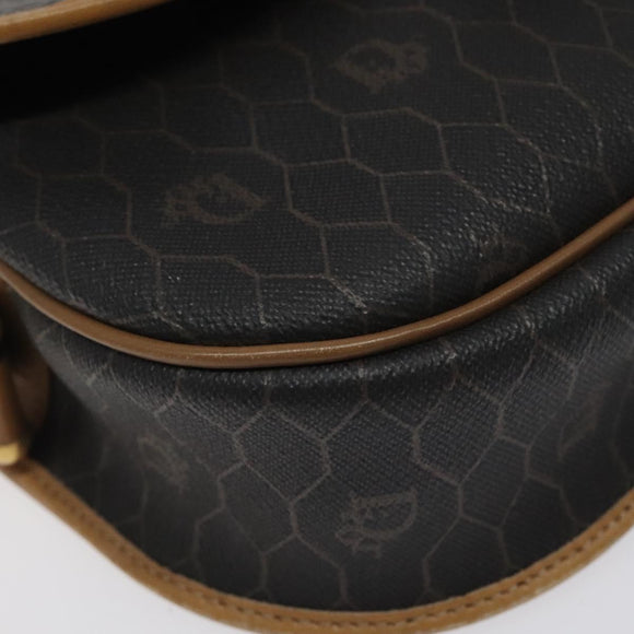Christian Dior Honeycomb Canvas Shoulder Bag PVC Black Gold Auth bs24741