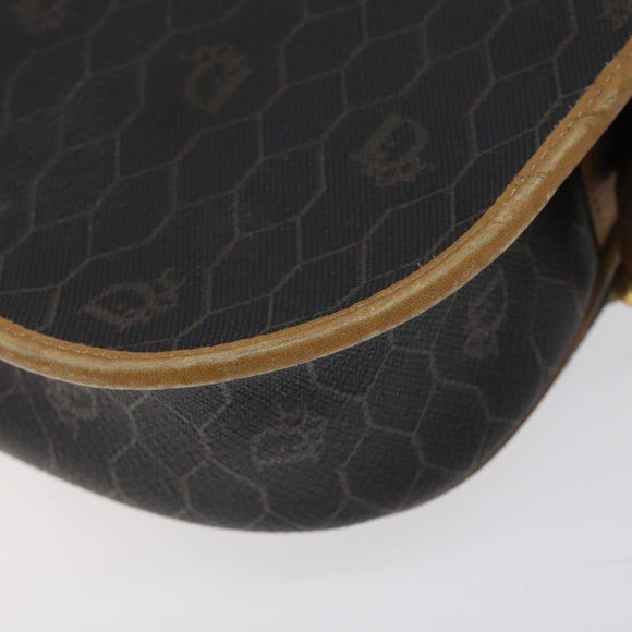 Christian Dior Honeycomb Canvas Shoulder Bag PVC Black Gold Auth bs24741