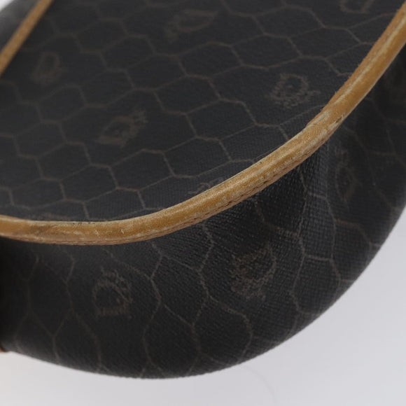 Christian Dior Honeycomb Canvas Shoulder Bag PVC Black Gold Auth bs24741