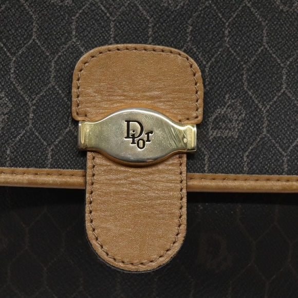 Christian Dior Honeycomb Canvas Shoulder Bag PVC Black Gold Auth bs24741