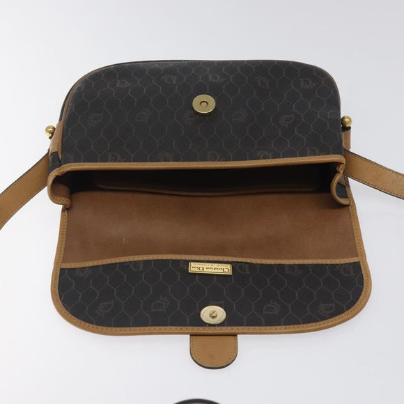 Christian Dior Honeycomb Canvas Shoulder Bag PVC Black Gold Auth bs24741