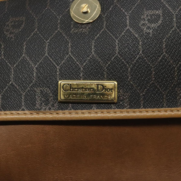 Christian Dior Honeycomb Canvas Shoulder Bag PVC Black Gold Auth bs24741