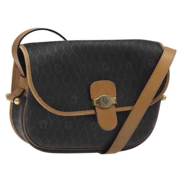 Christian Dior Honeycomb Canvas Shoulder Bag PVC Black Gold Auth bs24741