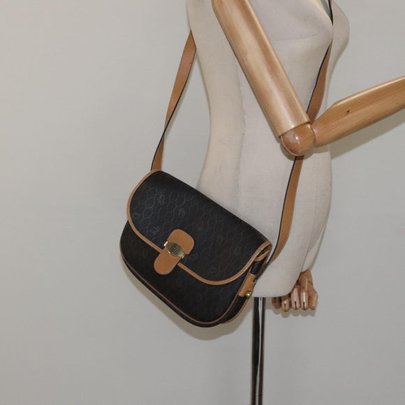 Christian Dior Honeycomb Canvas Shoulder Bag PVC Black Gold Auth bs24741