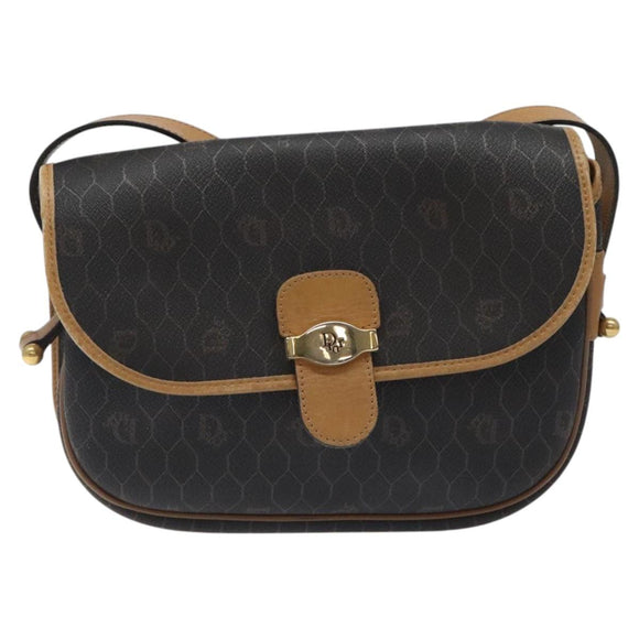 Christian Dior Honeycomb Canvas Shoulder Bag PVC Black Gold Auth bs24741