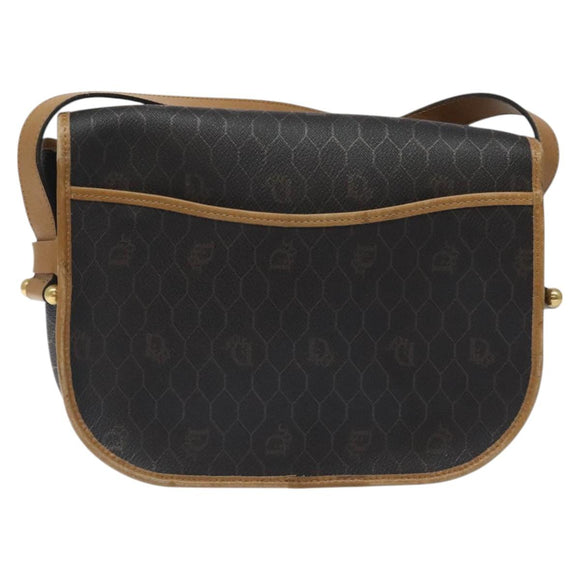 Christian Dior Honeycomb Canvas Shoulder Bag PVC Black Gold Auth bs24741