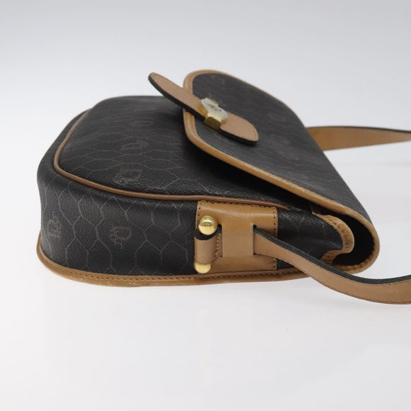 Christian Dior Honeycomb Canvas Shoulder Bag PVC Black Gold Auth bs24741