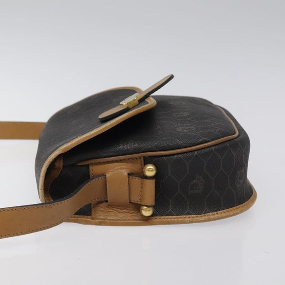 Christian Dior Honeycomb Canvas Shoulder Bag PVC Black Gold Auth bs24741