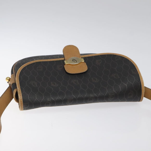 Christian Dior Honeycomb Canvas Shoulder Bag PVC Black Gold Auth bs24741