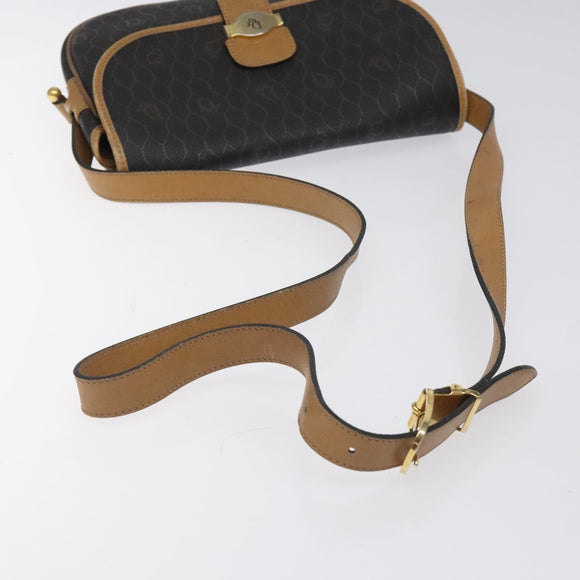 Christian Dior Honeycomb Canvas Shoulder Bag PVC Black Gold Auth bs24741