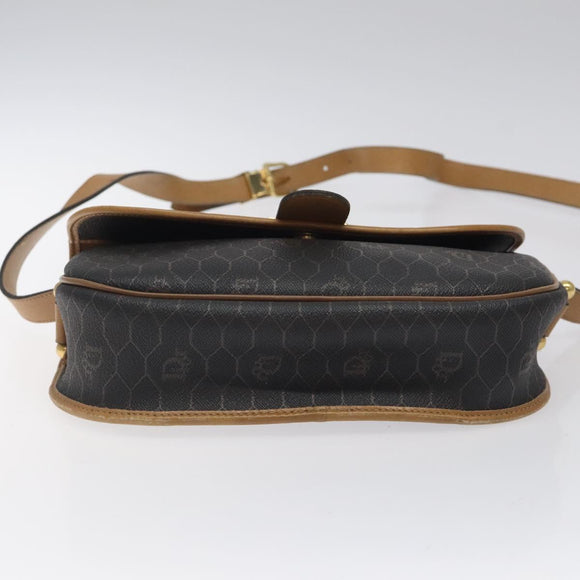 Christian Dior Honeycomb Canvas Shoulder Bag PVC Black Gold Auth bs24741
