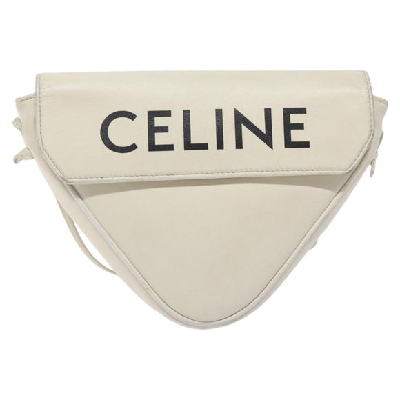 CELINE Triangle bag Shoulder Bag Leather White Auth bs24743