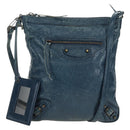 BALENCIAGA Classic Flat Shoulder Bag Leather Blue Auth bs24746-1