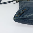 BALENCIAGA Classic Flat Shoulder Bag Leather Blue Auth bs24746-9