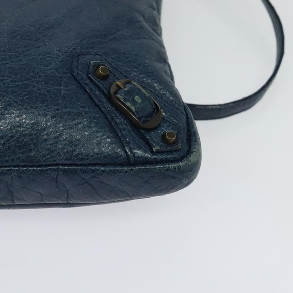 BALENCIAGA Classic Flat Shoulder Bag Leather Blue Auth bs24746