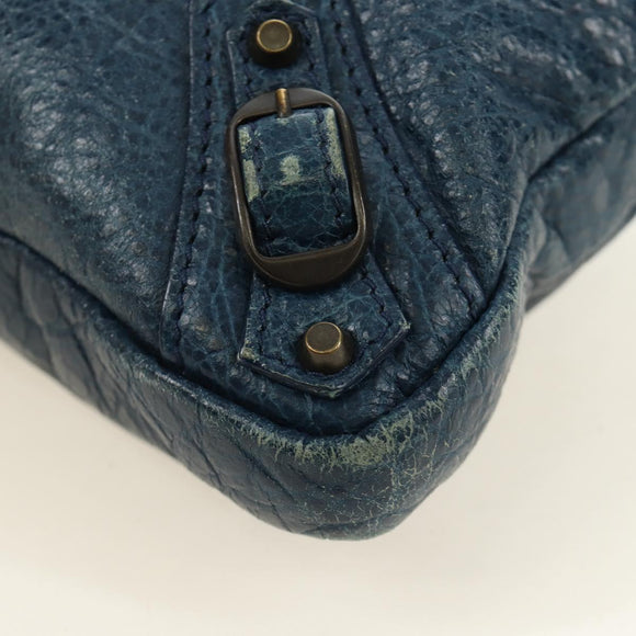 BALENCIAGA Classic Flat Shoulder Bag Leather Blue Auth bs24746