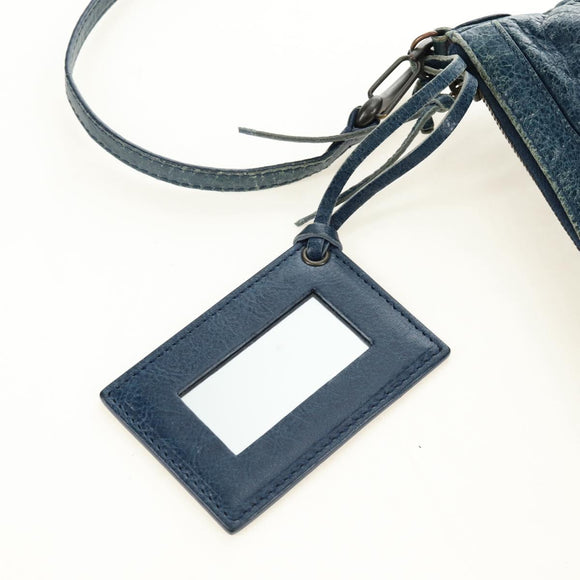 BALENCIAGA Classic Flat Shoulder Bag Leather Blue Auth bs24746