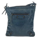 BALENCIAGA Classic Flat Shoulder Bag Leather Blue Auth bs24746-13