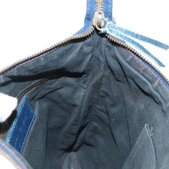 BALENCIAGA Classic Flat Shoulder Bag Leather Blue Auth bs24746