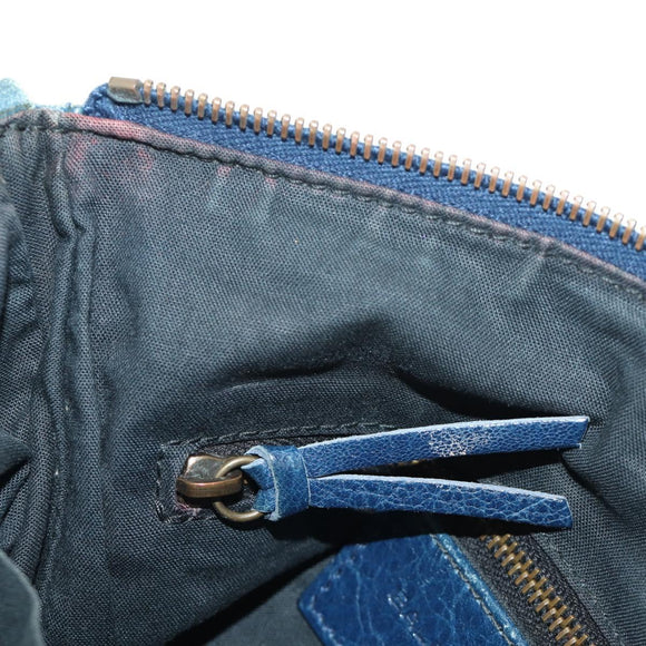 BALENCIAGA Classic Flat Shoulder Bag Leather Blue Auth bs24746