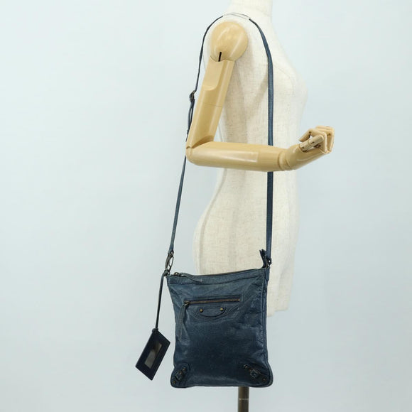 BALENCIAGA Classic Flat Shoulder Bag Leather Blue Auth bs24746