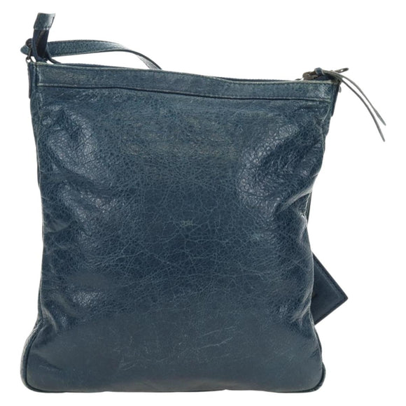 BALENCIAGA Classic Flat Shoulder Bag Leather Blue Auth bs24746