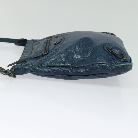 BALENCIAGA Classic Flat Shoulder Bag Leather Blue Auth bs24746