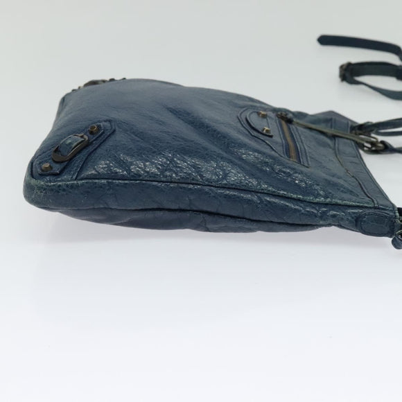 BALENCIAGA Classic Flat Shoulder Bag Leather Blue Auth bs24746