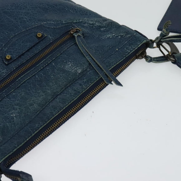 BALENCIAGA Classic Flat Shoulder Bag Leather Blue Auth bs24746