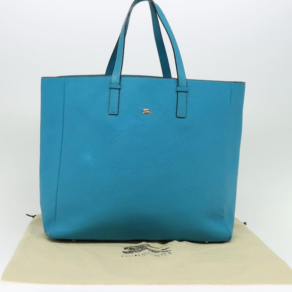 BURBERRY Tote Bag Leather Blue Silver Auth bs24752