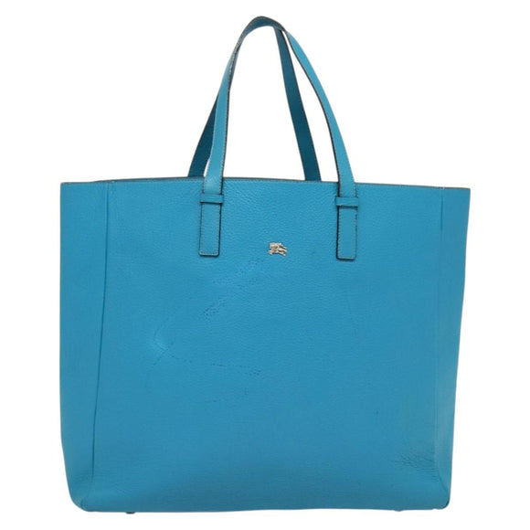 BURBERRY Tote Bag Leather Blue Silver Auth bs24752