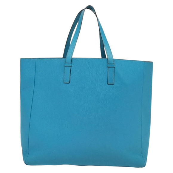 BURBERRY Tote Bag Leather Blue Silver Auth bs24752