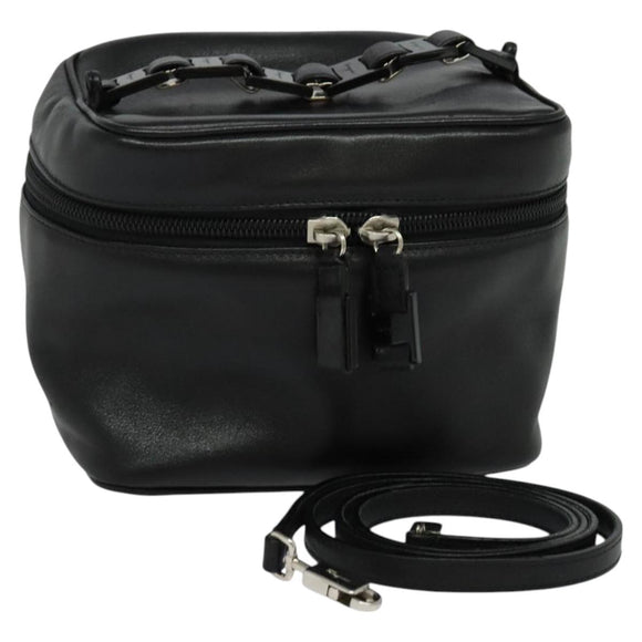 Salvatore Ferragamo Vanity Pouch Leather Black Silver Auth bs24755