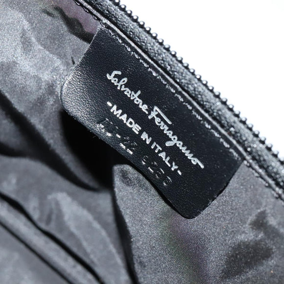 Salvatore Ferragamo Vanity Pouch Leather Black Silver Auth bs24755