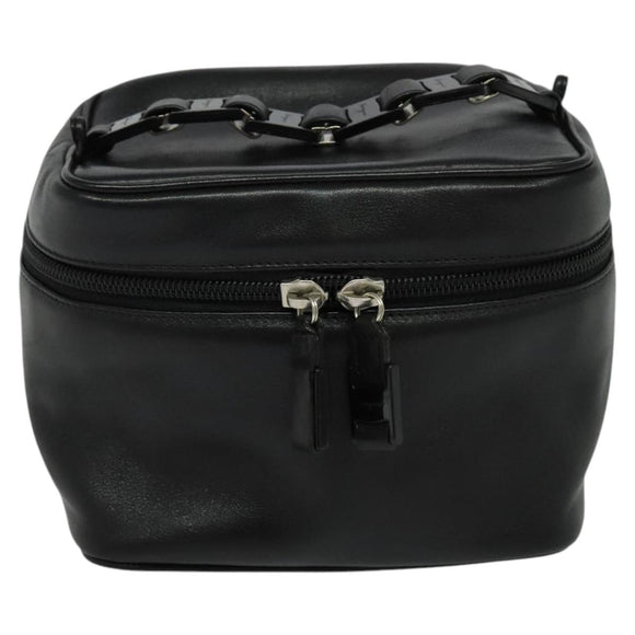 Salvatore Ferragamo Vanity Pouch Leather Black Silver Auth bs24755