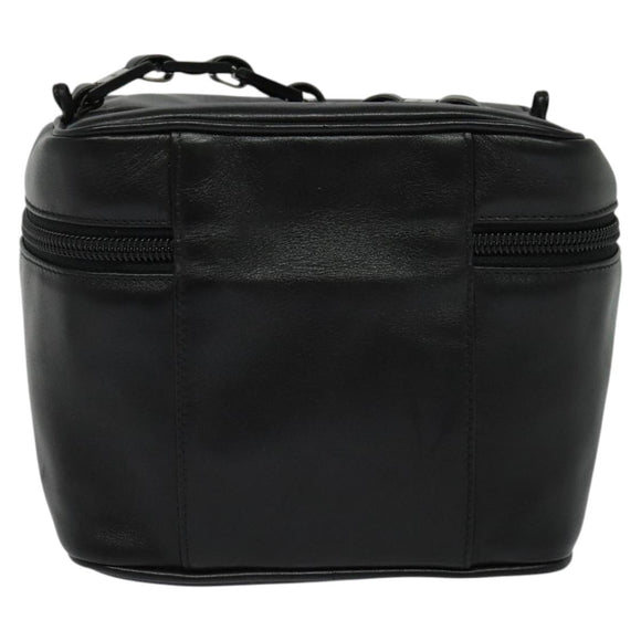 Salvatore Ferragamo Vanity Pouch Leather Black Silver Auth bs24755