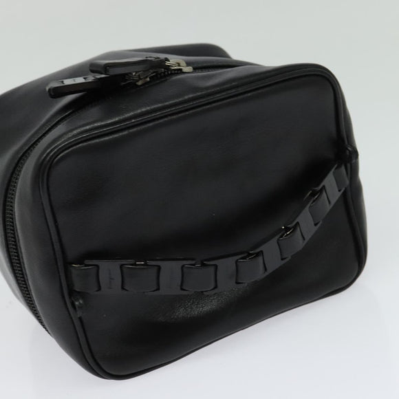 Salvatore Ferragamo Vanity Pouch Leather Black Silver Auth bs24755