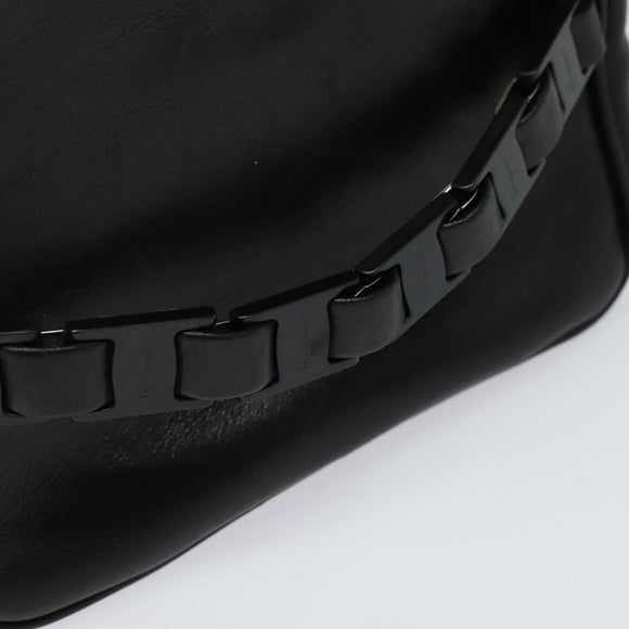 Salvatore Ferragamo Vanity Pouch Leather Black Silver Auth bs24755