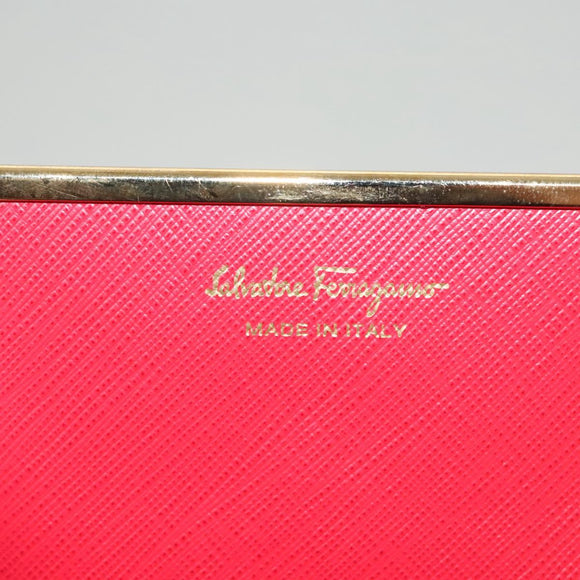 Salvatore Ferragamo Gancini Card Case Leather Red Gold Auth bs24757
