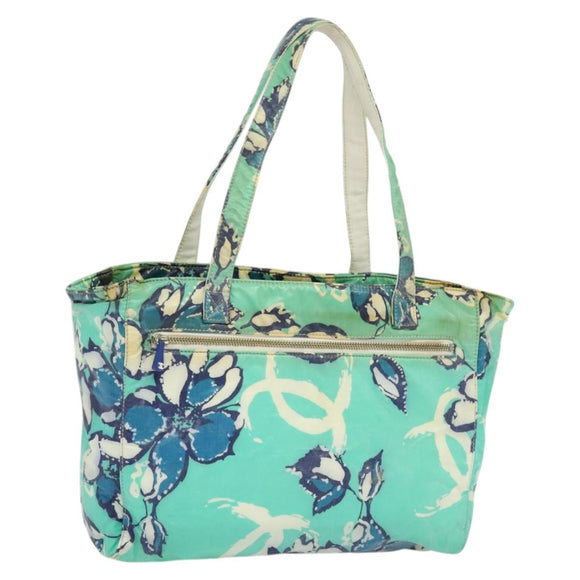CHANEL Tote Bag Nylon Green Silver CC Auth bs24762