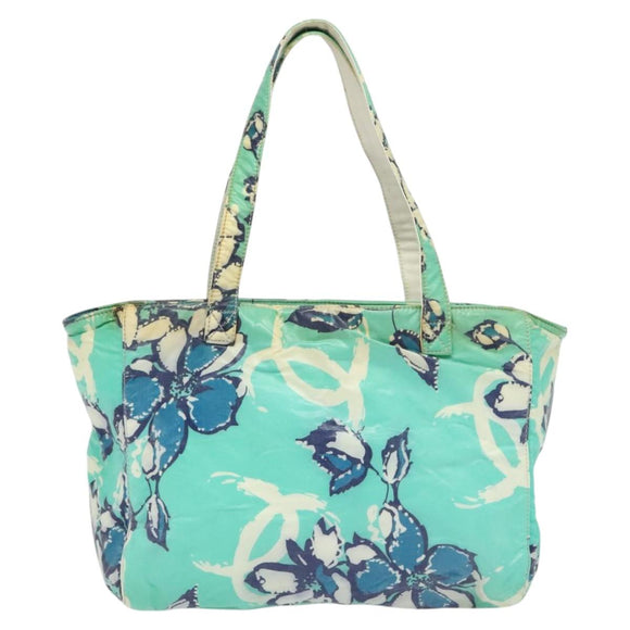 CHANEL Tote Bag Nylon Green Silver CC Auth bs24762